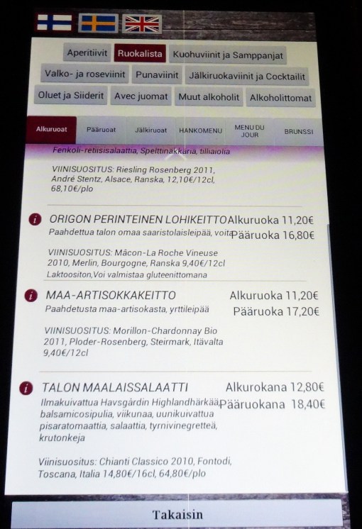 Tablet at Origo - reijosfood.com