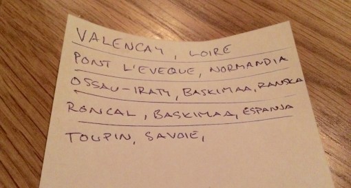 Cheese list at Copas y Tapas - reijosfood.com